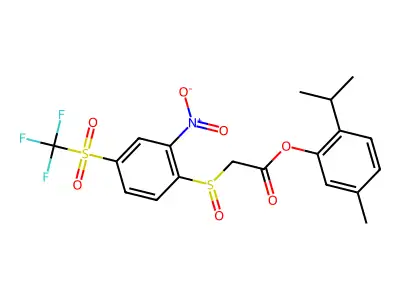 5-Methyl-2-(propan-2-yl)phenyl [2-nitro-4-(trifluoromethanesulfonyl)benzene-1-sulfinyl]acetate structure