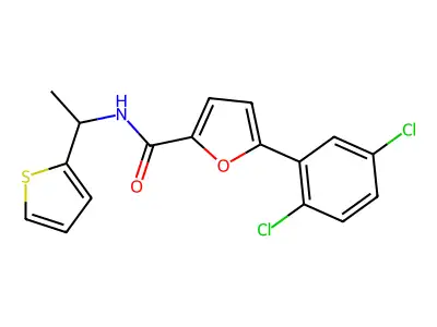 5-(2,5-dichlorophenyl)-N-(1-thiophen-2-ylethyl)furan-2-carboxamide structure