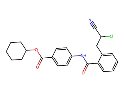 Cyclohexyl 4-[2-(2-chloro-2-cyanoethyl)benzamido]benzoate structure