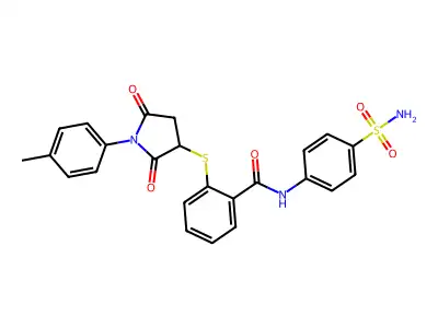 2-{[1-(4-Methylphenyl)-2,5-dioxopyrrolidin-3-yl]sulfanyl}-N-(4-sulfamoylphenyl)benzamide structure