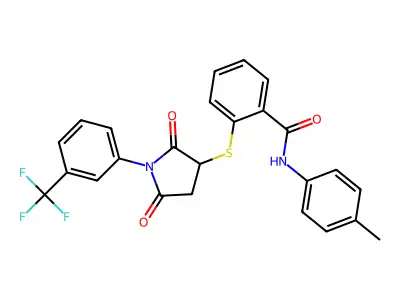 2-[2,5-dioxo-1-[3-(trifluoromethyl)phenyl]pyrrolidin-3-yl]sulfanyl-N-(4-methylphenyl)benzamide structure