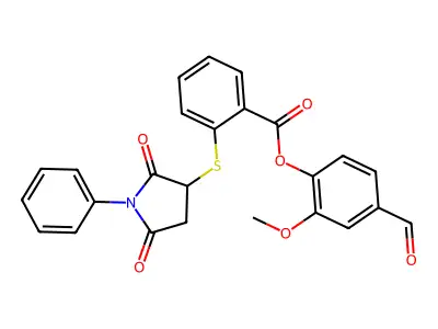4-Formyl-2-methoxyphenyl 2-[(2,5-dioxo-1-phenylpyrrolidin-3-yl)sulfanyl]benzoate structure