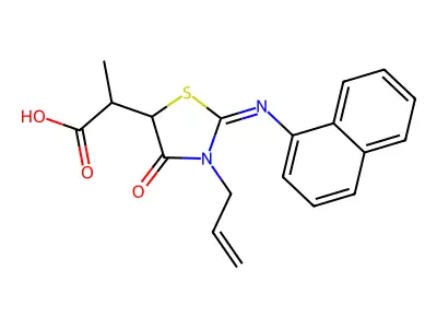 2-(2-naphthalen-1-ylimino-4-oxo-3-prop-2-enyl-1,3-thiazolidin-5-yl)propanoic Acid structure