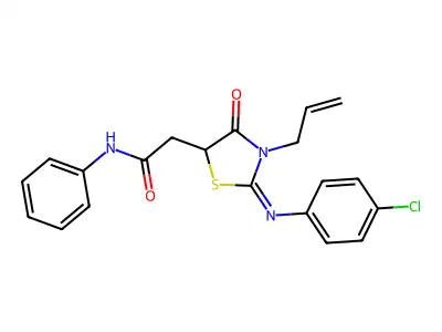 2-[(2Z)-2-[(4-Chlorophenyl)imino]-4-oxo-3-(prop-2-en-1-yl)-1,3-thiazolidin-5-yl]-N-phenylacetamide structure