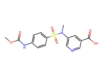 5-[{4-[(Methoxycarbonyl)amino]benzene-1-sulfonyl}(methyl)amino]pyridine-3-carboxylic acid structure