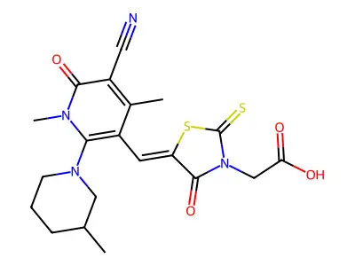 (5-{[5-Cyano-1,4-dimethyl-2-(3-methylpiperidin-1-yl)-6-oxo-1,6-dihydropyridin-3-yl]methylidene}-4-oxo-2-sulfanylidene-1,3-thiazolidin-3-yl)acetic acid structure