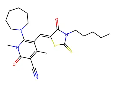 6-(azepan-1-yl)-1,4-dimethyl-2-oxo-5-[(4-oxo-3-pentyl-2-sulfanylidene-1,3-thiazolidin-5-ylidene)methyl]pyridine-3-carbonitrile structure