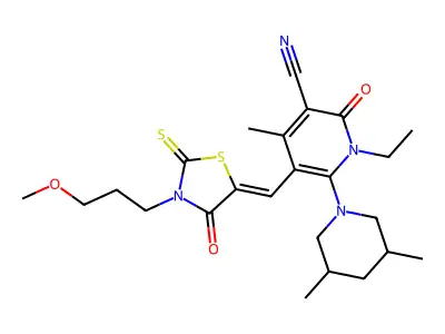 6-(3,5-Dimethylpiperidin-1-yl)-1-ethyl-5-{[3-(3-methoxypropyl)-4-oxo-2-sulfanylidene-1,3-thiazolidin-5-ylidene]methyl}-4-methyl-2-oxo-1,2-dihydropyridine-3-carbonitrile structure