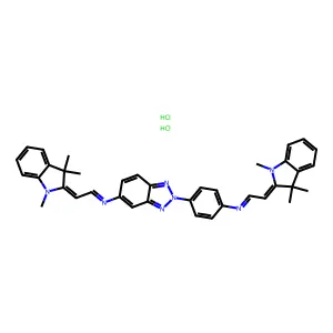 N-[(1,3-dihydro-1,3,3-trimethyl-2H-indol-2-ylidene)ethylidene]-2-[4-[[(1,3-dihydro-1,3,3-trimethyl-2H-indol-2-ylidene)ethylidene]amino]phenyl]-1H-benzotriazole-5-amine dihydrochloride structure