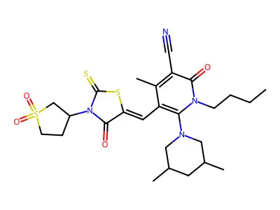 1-butyl-6-(3,5-dimethylpiperidin-1-yl)-5-[[3-(1,1-dioxothiolan-3-yl)-4-oxo-2-sulfanylidene-1,3-thiazolidin-5-ylidene]methyl]-4-methyl-2-oxopyridine-3-carbonitrile structure