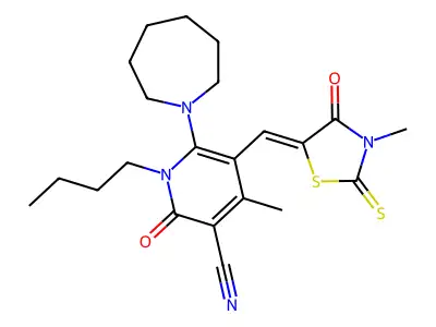 6-(Azepan-1-yl)-1-butyl-4-methyl-5-[(3-methyl-4-oxo-2-sulfanylidene-1,3-thiazolidin-5-ylidene)methyl]-2-oxo-1,2-dihydropyridine-3-carbonitrile structure