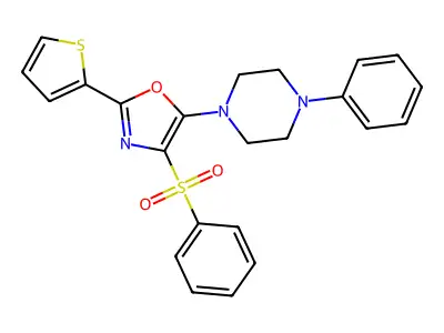 1-[4-(Benzenesulfonyl)-2-(thiophen-2-yl)-1,3-oxazol-5-yl]-4-phenylpiperazine structure