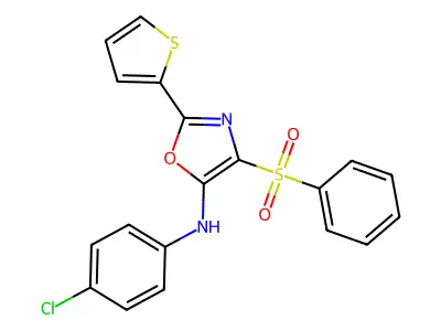 4-(benzenesulfonyl)-N-(4-chlorophenyl)-2-thiophen-2-yl-1,3-oxazol-5-amine structure