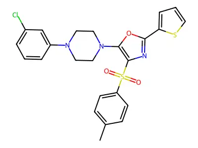 1-(3-Chlorophenyl)-4-[4-(4-methylbenzene-1-sulfonyl)-2-(thiophen-2-yl)-1,3-oxazol-5-yl]piperazine structure