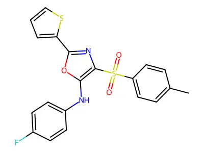N-(4-fluorophenyl)-4-(4-methylphenyl)sulfonyl-2-thiophen-2-yl-1,3-oxazol-5-amine structure