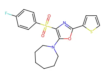 5-(Azepan-1-yl)-4-(4-fluorophenyl)sulfonyl-2-thiophen-2-yl-1,3-oxazole structure