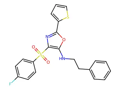 4-(4-fluorophenyl)sulfonyl-N-phenethyl-2-thiophen-2-yl-1,3-oxazol-5-amine structure