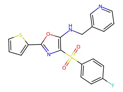 4-(4-fluorophenyl)sulfonyl-N-(pyridin-3-ylmethyl)-2-thiophen-2-yl-1,3-oxazol-5-amine structure