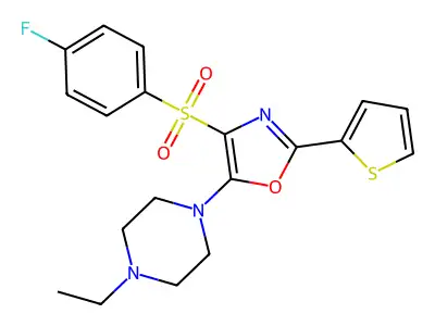 5-(4-Ethylpiperazin-1-yl)-4-(4-fluorophenyl)sulfonyl-2-thiophen-2-yl-1,3-oxazole structure