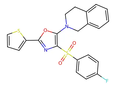 2-[4-(4-Fluorobenzene-1-sulfonyl)-2-(thiophen-2-yl)-1,3-oxazol-5-yl]-1,2,3,4-tetrahydroisoquinoline structure