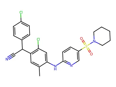 (2-Chloro-5-methyl-4-{[5-(piperidine-1-sulfonyl)pyridin-2-yl]amino}phenyl)(4-chlorophenyl)acetonitrile structure