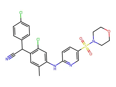 2-[2-chloro-5-methyl-4-[(5-morpholin-4-ylsulfonylpyridin-2-yl)amino]phenyl]-2-(4-chlorophenyl)acetonitrile structure