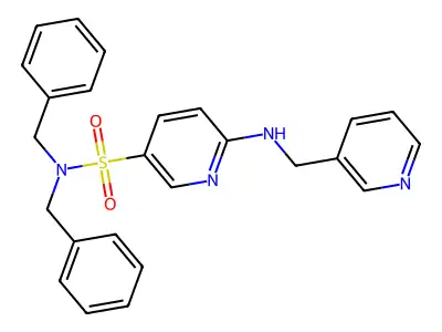 N,N-dibenzyl-6-(pyridin-3-ylmethylamino)pyridine-3-sulfonamide structure