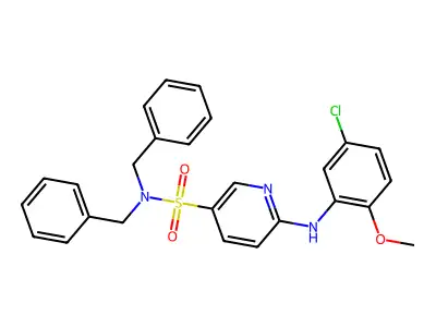 N,N-dibenzyl-6-(5-chloro-2-methoxyanilino)pyridine-3-sulfonamide structure