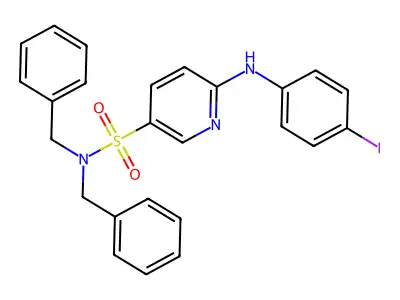 N,N-dibenzyl-6-[(4-iodophenyl)amino]pyridine-3-sulfonamide structure