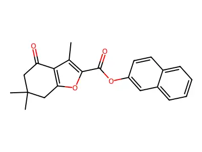 Naphthalen-2-yl 3,6,6-trimethyl-4-oxo-4,5,6,7-tetrahydro-1-benzofuran-2-carboxylate structure