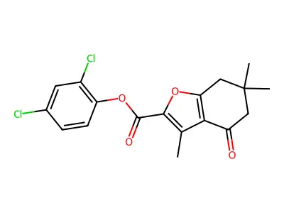 (2,4-dichlorophenyl) 3,6,6-trimethyl-4-oxo-5,7-dihydro-1-benzofuran-2-carboxylate structure