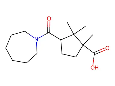 3-(Azepane-1-carbonyl)-1,2,2-trimethylcyclopentane-1-carboxylic acid structure