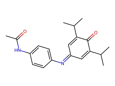 N-[4-[(4-oxo-3,5-dipropan-2-yl-1-cyclohexa-2,5-dienylidene)amino]phenyl]acetamide structure