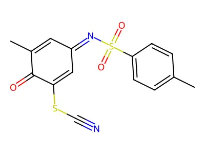 [5-methyl-3-(4-methylphenyl)sulfonylimino-6-oxocyclohexa-1,4-dien-1-yl] thiocyanate structure