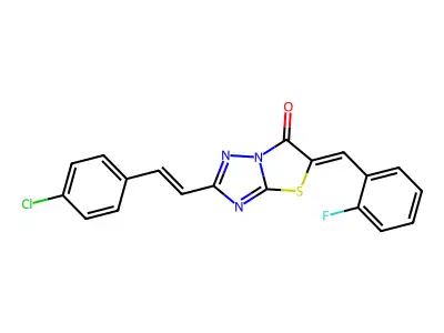 2-[2-(4-Chlorophenyl)ethenyl]-5-[(2-fluorophenyl)methylidene][1,3]thiazolo[3,2-b][1,2,4]triazol-6(5H)-one structure