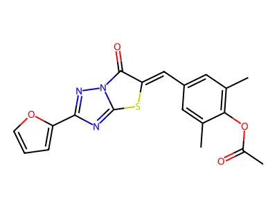 4-{[2-(Furan-2-yl)-6-oxo[1,3]thiazolo[3,2-b][1,2,4]triazol-5(6H)-ylidene]methyl}-2,6-dimethylphenyl acetate structure