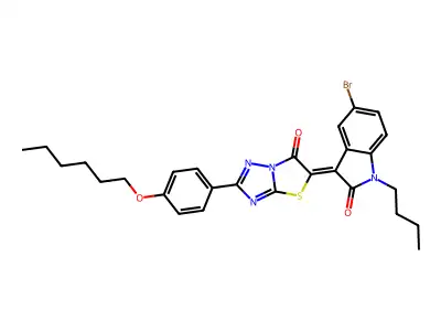5-Bromo-1-butyl-3-{2-[4-(hexyloxy)phenyl]-6-oxo[1,3]thiazolo[3,2-b][1,2,4]triazol-5(6H)-ylidene}-1,3-dihydro-2H-indol-2-one structure
