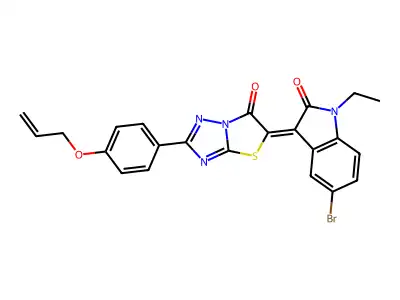 5-Bromo-1-ethyl-3-[6-oxo-2-{4-[(prop-2-en-1-yl)oxy]phenyl}[1,3]thiazolo[3,2-b][1,2,4]triazol-5(6H)-ylidene]-1,3-dihydro-2H-indol-2-one structure
