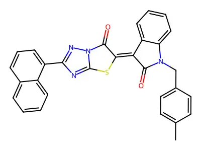1-[(4-Methylphenyl)methyl]-3-[2-(naphthalen-1-yl)-6-oxo[1,3]thiazolo[3,2-b][1,2,4]triazol-5(6H)-ylidene]-1,3-dihydro-2H-indol-2-one structure