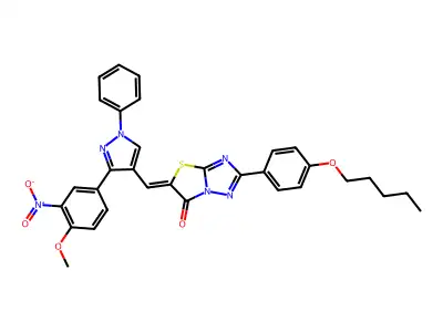 5-{[3-(4-Methoxy-3-nitrophenyl)-1-phenyl-1H-pyrazol-4-yl]methylidene}-2-[4-(pentyloxy)phenyl][1,3]thiazolo[3,2-b][1,2,4]triazol-6(5H)-one structure