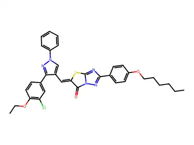 5-{[3-(3-Chloro-4-ethoxyphenyl)-1-phenyl-1H-pyrazol-4-yl]methylidene}-2-[4-(hexyloxy)phenyl][1,3]thiazolo[3,2-b][1,2,4]triazol-6(5H)-one structure