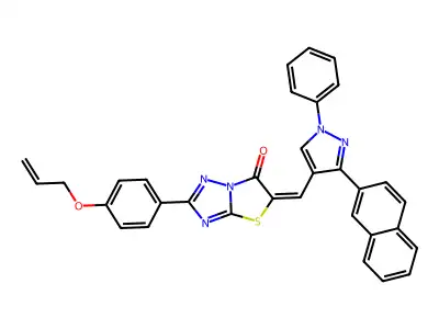 5-{[3-(Naphthalen-2-yl)-1-phenyl-1H-pyrazol-4-yl]methylidene}-2-{4-[(prop-2-en-1-yl)oxy]phenyl}[1,3]thiazolo[3,2-b][1,2,4]triazol-6(5H)-one structure