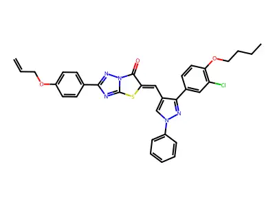 5-[[3-(4-butoxy-3-chlorophenyl)-1-phenylpyrazol-4-yl]methylidene]-2-(4-prop-2-enoxyphenyl)-[1,3]thiazolo[3,2-b][1,2,4]triazol-6-one structure