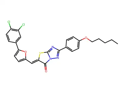5-{[5-(3,4-Dichlorophenyl)furan-2-yl]methylidene}-2-[4-(pentyloxy)phenyl][1,3]thiazolo[3,2-b][1,2,4]triazol-6(5H)-one structure