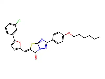 5-{[5-(3-Chlorophenyl)furan-2-yl]methylidene}-2-[4-(hexyloxy)phenyl][1,3]thiazolo[3,2-b][1,2,4]triazol-6(5H)-one structure