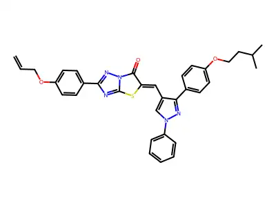 5-({3-[4-(3-Methylbutoxy)phenyl]-1-phenyl-1H-pyrazol-4-yl}methylidene)-2-{4-[(prop-2-en-1-yl)oxy]phenyl}[1,3]thiazolo[3,2-b][1,2,4]triazol-6(5H)-one structure