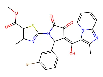 Methyl 2-{2-(3-bromophenyl)-3-[hydroxy(2-methylimidazo[1,2-a]pyridin-3-yl)methylidene]-4,5-dioxopyrrolidin-1-yl}-4-methyl-1,3-thiazole-5-carboxylate structure