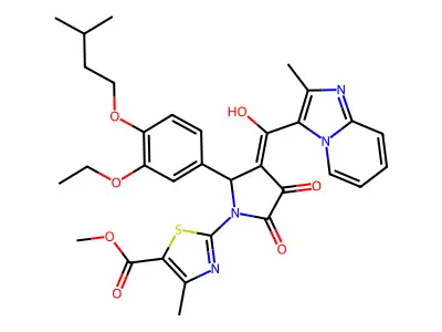 Methyl 2-{2-[3-ethoxy-4-(3-methylbutoxy)phenyl]-3-[hydroxy(2-methylimidazo[1,2-a]pyridin-3-yl)methylidene]-4,5-dioxopyrrolidin-1-yl}-4-methyl-1,3-thiazole-5-carboxylate structure