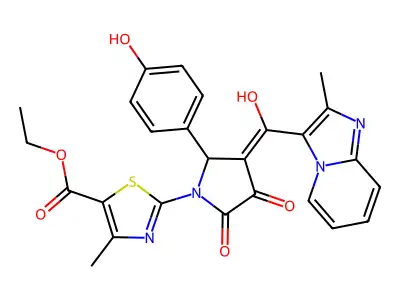 Ethyl 2-{3-[hydroxy(2-methylimidazo[1,2-a]pyridin-3-yl)methylidene]-2-(4-hydroxyphenyl)-4,5-dioxopyrrolidin-1-yl}-4-methyl-1,3-thiazole-5-carboxylate structure