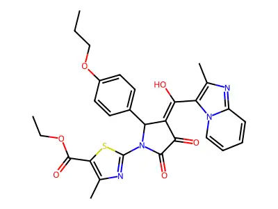 Ethyl 2-{3-[hydroxy(2-methylimidazo[1,2-a]pyridin-3-yl)methylidene]-4,5-dioxo-2-(4-propoxyphenyl)pyrrolidin-1-yl}-4-methyl-1,3-thiazole-5-carboxylate structure